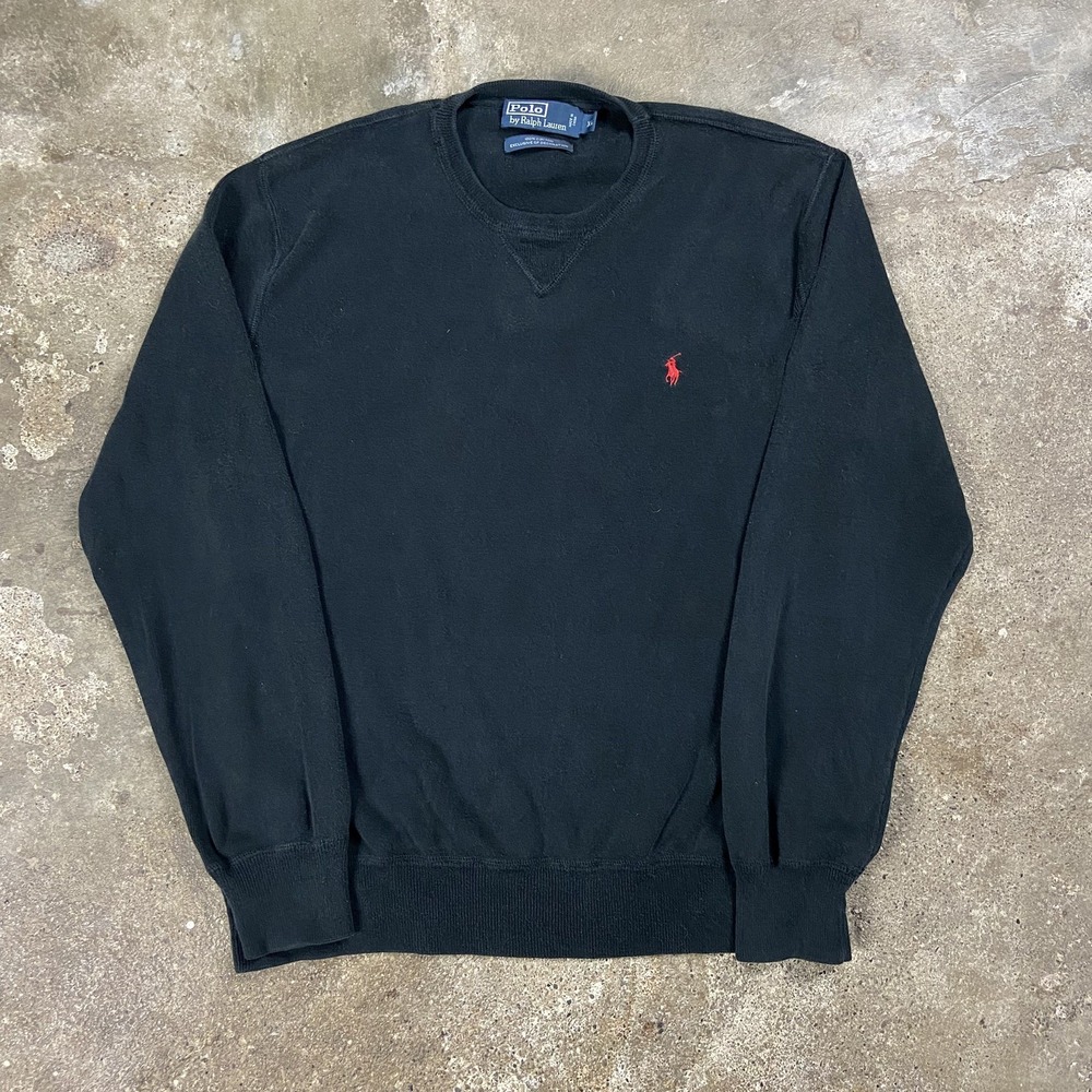 Vintage Polo Ralph Lauren Sweater Size XL Black Cotton Knit Crewneck Pullover